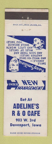 Matchbook Cover - Adeline's R&O Cafe Davenport IA