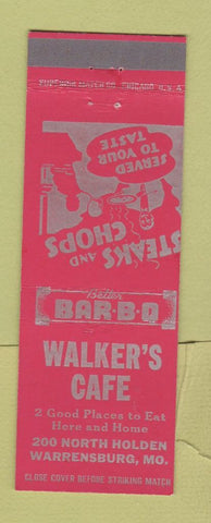 Matchbook Cover - Walker's Cafe Warrensburg MO