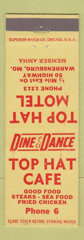 Matchbook Cover - Top Hat Cafe Warrensburg MO