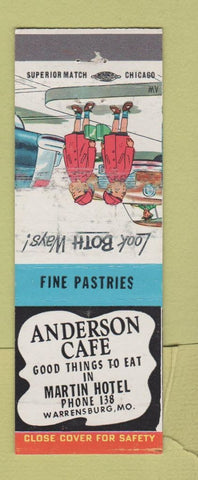Matchbook Cover - Anderson Cafe Martin Hotel Warrensburg MO