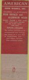 Matchbook Cover - American Iron Works Bladensburg MD
