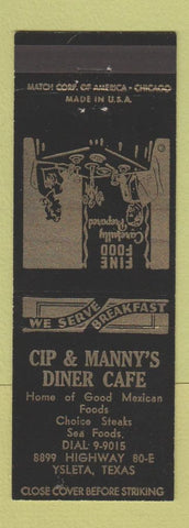 Matchbook Cover - Cip & Manny's Diner Cafe Ysleta TX