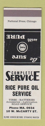 Matchbook Cover - Rice Pure oil gas WEAR SAMPLE