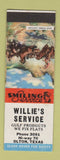Matchbook Cover - Willie's Gulf oil gas Olton TX SAMPLE