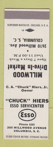 Matchbook Cover - Chcuk Hiers Esso oil gas Columbia SC SAMPLE