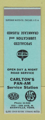 Matchbook Cover - Carlton's Pan Am oil gas Nashville TN US Tires SAMPLE