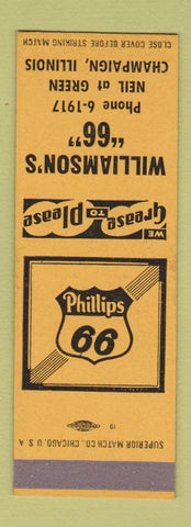 Matchbook Cover - Phillips 66 oil gas Williamson's Champaign IL SAMPLE