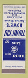 Matchbook Cover - Rowe's Pure oil gas Atlanta GA SAMPLE