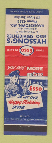 Matchbook Cover - Hyssong's Esso oil gas Hagerstown MD