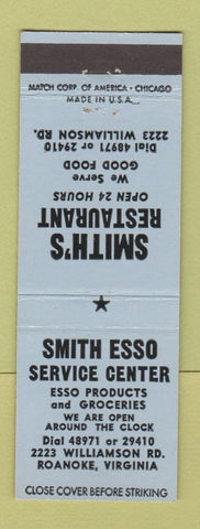Matchbook Cover - Smith Esso oil gas Restaurant Roanoke VA