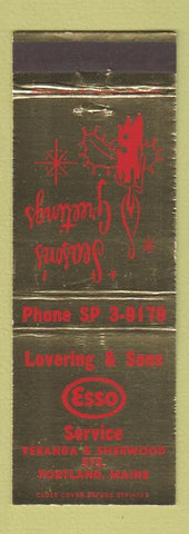 Matchbook Cover - Esso oil gas Lovering Sons Portland ME Christmas