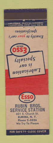 Matchbook Cover - Esso oil gas Rubin Bros Elmira NY