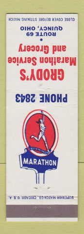 Matchbook Cover - Marathon oil gas Grody's Grocery Quincy OH