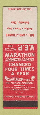 Matchbook Cover - Marathon oil gas Bill and Franks Columbia OH