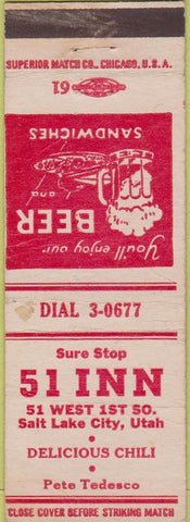 Matchbook Cover - 51 Inn Salt Lake City UT chili