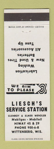 Matchbook Cover - Liesch's Service Mobil oil gas Wittenberg WI