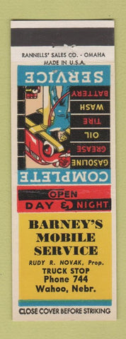 Matchbook Cover - Barney's Mobile oil gas Wahoo NE