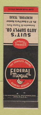 Matchbook Cover - Federal Mogul Bearings Suit's Auto Parts Herefort TX