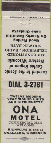 Matchbook Cover - Ona Motel Onalaska WI