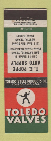 Matchbook Cover - Toledo Valves TE Poppe Auto Parts Austin TX
