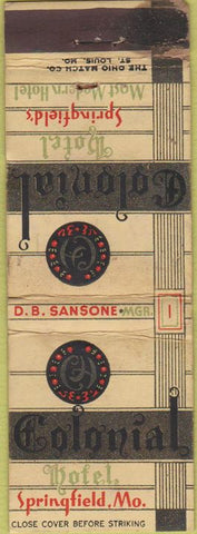 Matchbook Cover - Colonial Hotel Springfield MO WORN