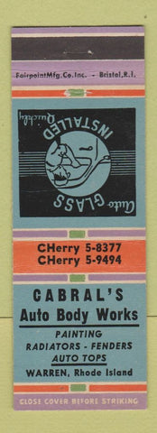 Matchbook Cover - Cabral's Auto Body Works Warren RI