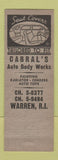 Matchbook Cover - Cabral's Auto Body Works Warren RI