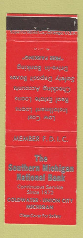 Matchbook Cover - Southern Michigan National Bank Coldwater Union City MI RED