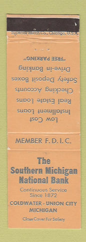 Matchbook Cover - Southern Michigan National Bank Coldwater Union City MI ORANGE