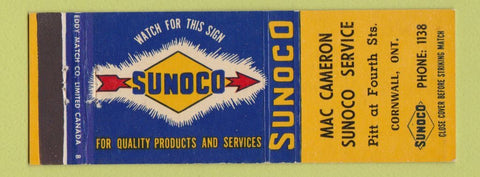 Matchbook Cover - Sunoco oil gas Mac Cameron Cornwall ON