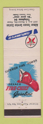Matchbook Cover - Texaco oil gas Allman Huntsville TX low phone #