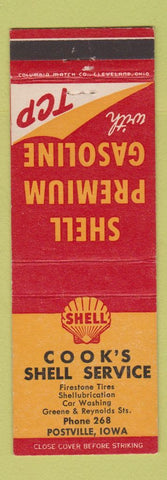 Matchbook Cover - Shell oil gas Cook's Postville IA