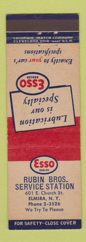 Matchbook Cover - Esso oil gas Rubin Bros Elmira NY