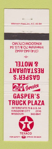 Matchbook Cover - Gasper's Motel Restaurant Texaco oil gas Kingdom City MO