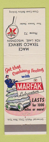 Matchbook Cover - Texaco oil gas Mace Fox Lake WI low phone #