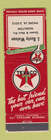 Matchbook Cover - Texaco oil gas J Rusty Watson Hamilton ON