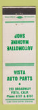 Matchbook Cover - Vista Auto Parts Vista CA