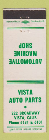 Matchbook Cover - Vista Auto Parts Vista CA