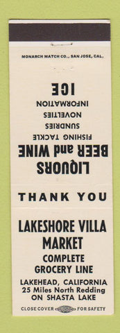 Matchbook Cover - Lakeshore Villa Market Lakehead CA Shasta Lake