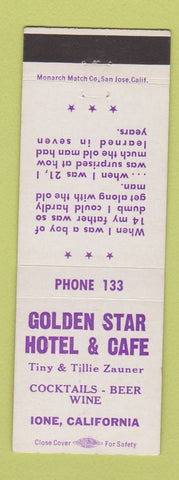 Matchbook Cover - Golden Star Hotel Cafe Ione CA low phone #