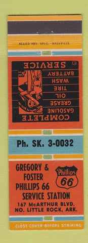 Matchbook Cover - Phillips 66 oil gas Gregory & Foster North Little Rock AR