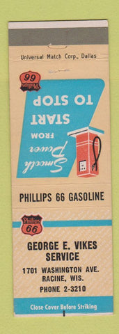 Matchbook Cover - Phillips 66 oil gas George Vikes Racine WI