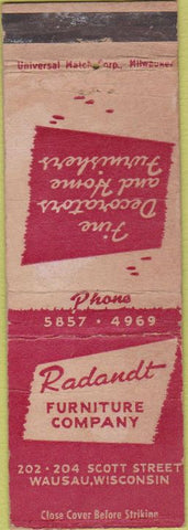 Matchbook Cover - Radandt Furniture Co Wausau WI WORN