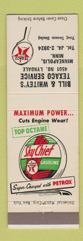 Matchbook Cover - Bill & Whitey's Texaco oil gas Minneapolis MN