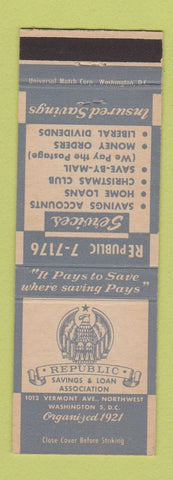 Matchbook Cover - Republic Savings Loan Washington DC