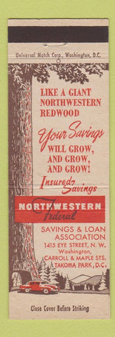 Matchbook Cover - Northwestern Federal Savings Loan Takoma Park Washington DC