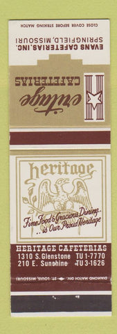 Matchbook Cover - Heritage Cafeterias Springfield MO