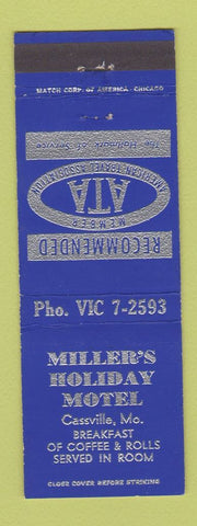 Matchbook Cover - Miller's Holiday Motel Cassville MO