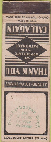 Matchbook Cover - Knickerbocker STAMPED