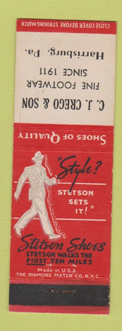 Matchbook Cover - Stetson Shoes CJ Crego Harrisburg PA